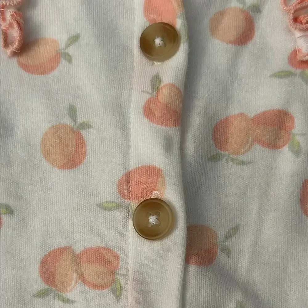Nicole Miller Peach Print Kids Footie with Buttons and Ruffles, Size 3-6 Months